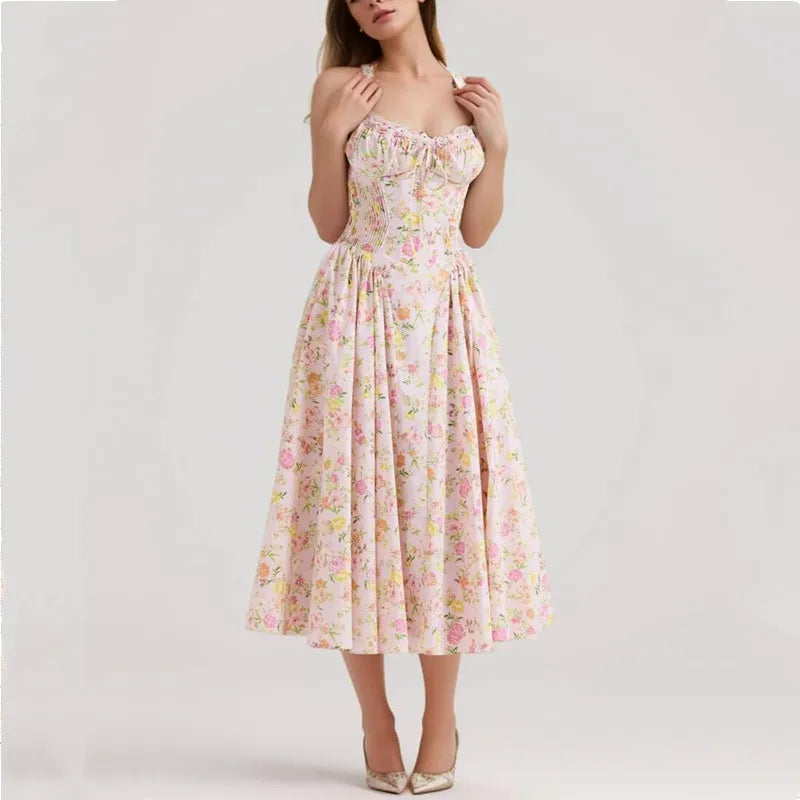 Floral Print Corset Midi Dress - Free From Label