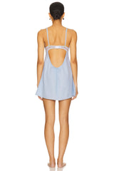 Blue Embroidery Lace Strap Babydoll Mini Dress