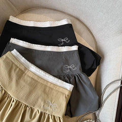 Bow Patchwork Pleated Mini Skirt