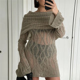 Sheer Knitted Off-Shoulder Mini Dress