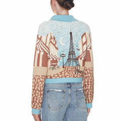 Paris Scenery Knitted Cardigan