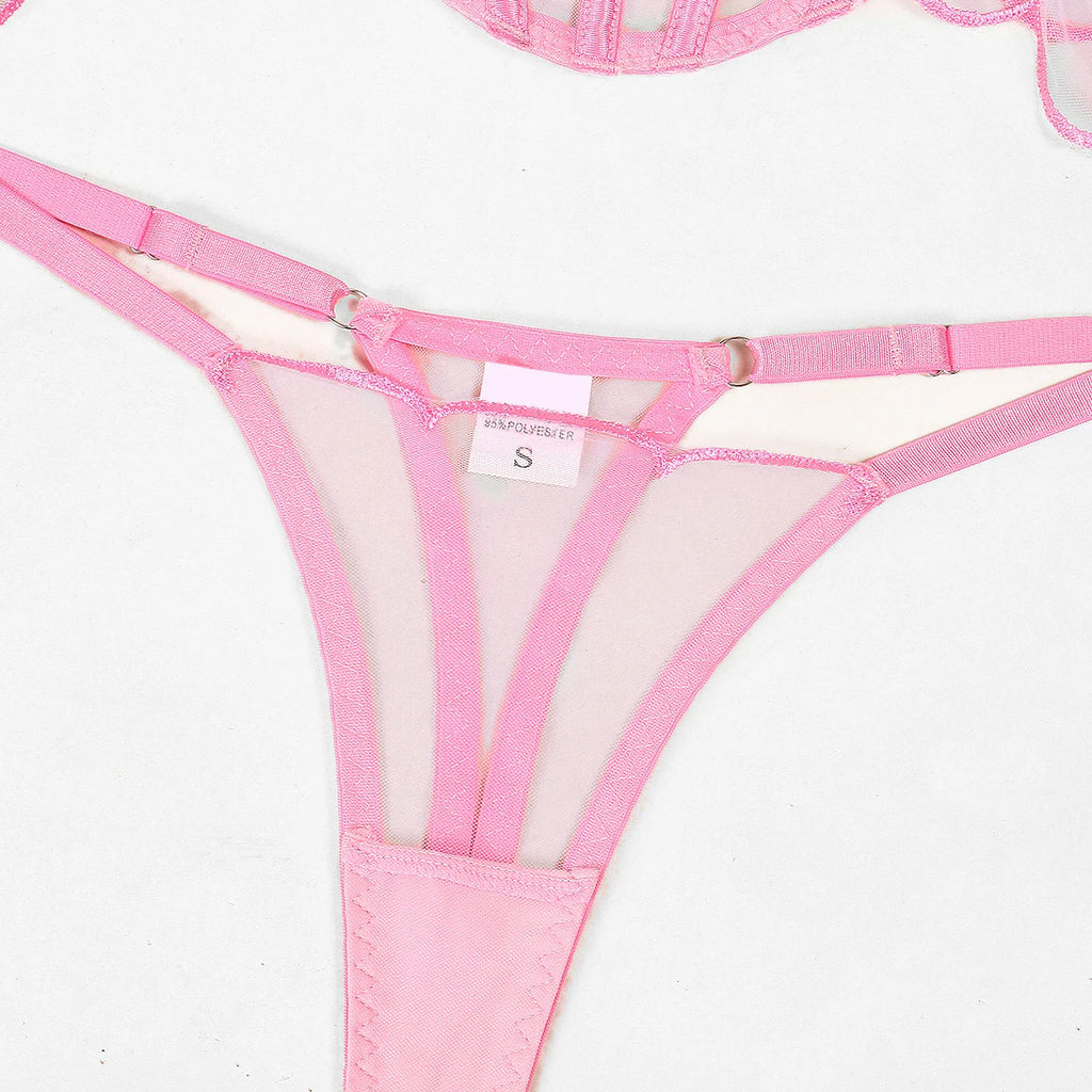 Pink Mesh Bonning Bralette And Panty Lingerie Set