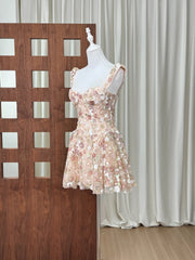Floral Embroidered Sequin Ruffle Strap Mini Dress