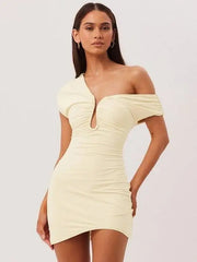 One Shoulder Asymmetric Neck Bodycon Mini Dress