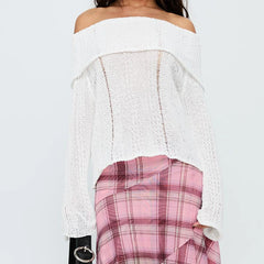 Ripped Fold Over Long Sleeve Knit Top