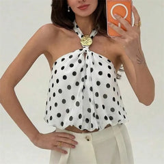 Polka Dot Halter Top with Gold Buckle