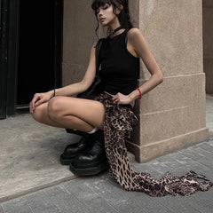 Leopard Irregular Tiered Mini Skirt