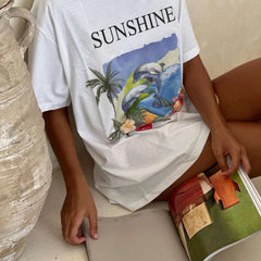 White Short Sleeve Oversized Graphic T Shirts