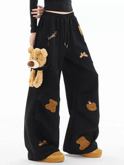 Bear Embroidery Wide Leg Sweatpants