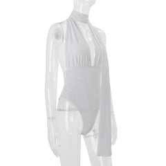Scarf Halter Drape Mesh Bodysuit