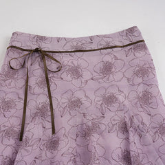 Purple Floral Mesh Midi Skirt