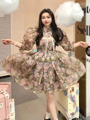 Green Floral Mesh Strapless A-line Mini Dress With Removable High Collar Bow Sleeves