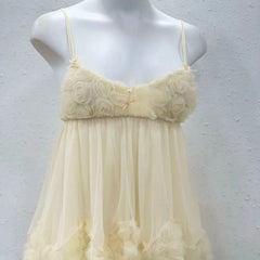 Rose Embroidery Babydoll Mesh Nightdress