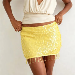 Sequin Beaded Tassel Hem Mini Skirt