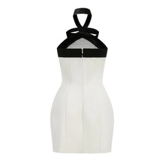 White Solid Black Bow Strap Mini Dress