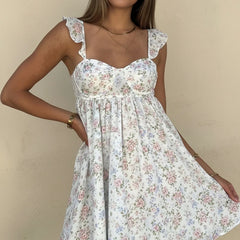 Floral Ruffle Strap Babydoll Mini Dress