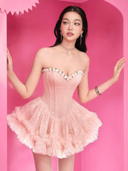 Strapless Flower Design A-line Mini Dress