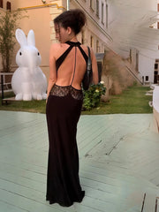 Black Low-Neck Lace Patchwork High Split Maxi Dress