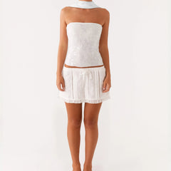 White strapless dress with lace details