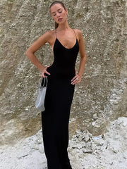 Black Open Back Strap Drape Maxi Dress