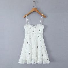 White Embroidery Flower Corset Style Cami Mini Dress