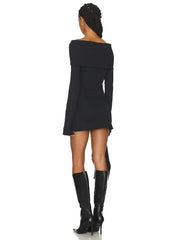 Black Cut Out Removable Off Shoulder Sleeves Mini Dress