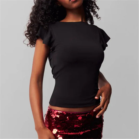 Ruffle Boat Neck Top