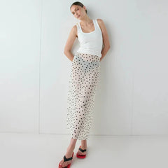 Sheer Polka Dot Midi Skirt