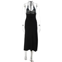 Black Deep V Neck Solid Midi Dress