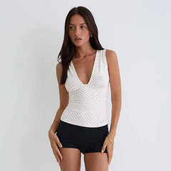 Polka Dot Sleeveless V-Neck Tank Top