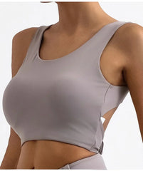 Gray sports bra worn by a person 