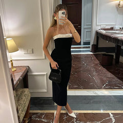 Black Bow Strapless Bodycon Midi Dress