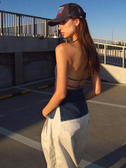 Blue Backless Strappy Tank Top
