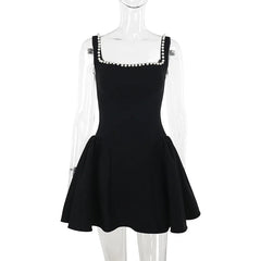 Black Pearl Strap A-line Mini Dress