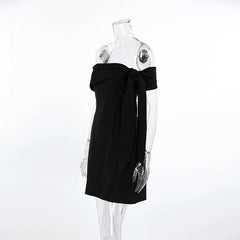 Black Off-Shoulder Tie Up Mini Dress