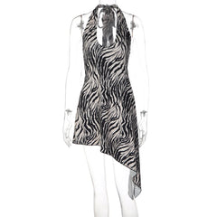 Animal Print Halter Asymmetrical Short Dress