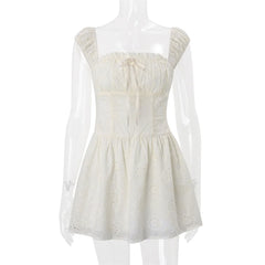 Off-Shoulder Eyelet Embroidery Corset A-Line Mini Dress
