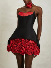 3d Rose Applique Hem Corset Mini Dress