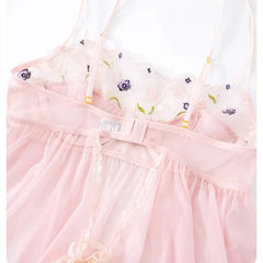 Sheer Embroidered Trim Nightdress with Panties Lingerie Set