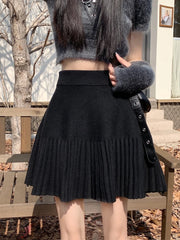 Solid A-line Knitted Pleated Mini Skirt Free From Label