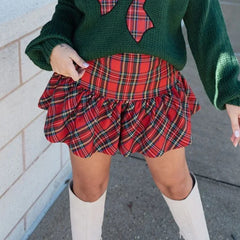 Plaid Ruffled A Line Mini Skirt
