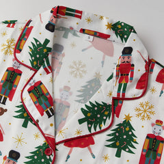 Christmas Santa Nutcracker Button Down Shirt And Shorts Pjs Set