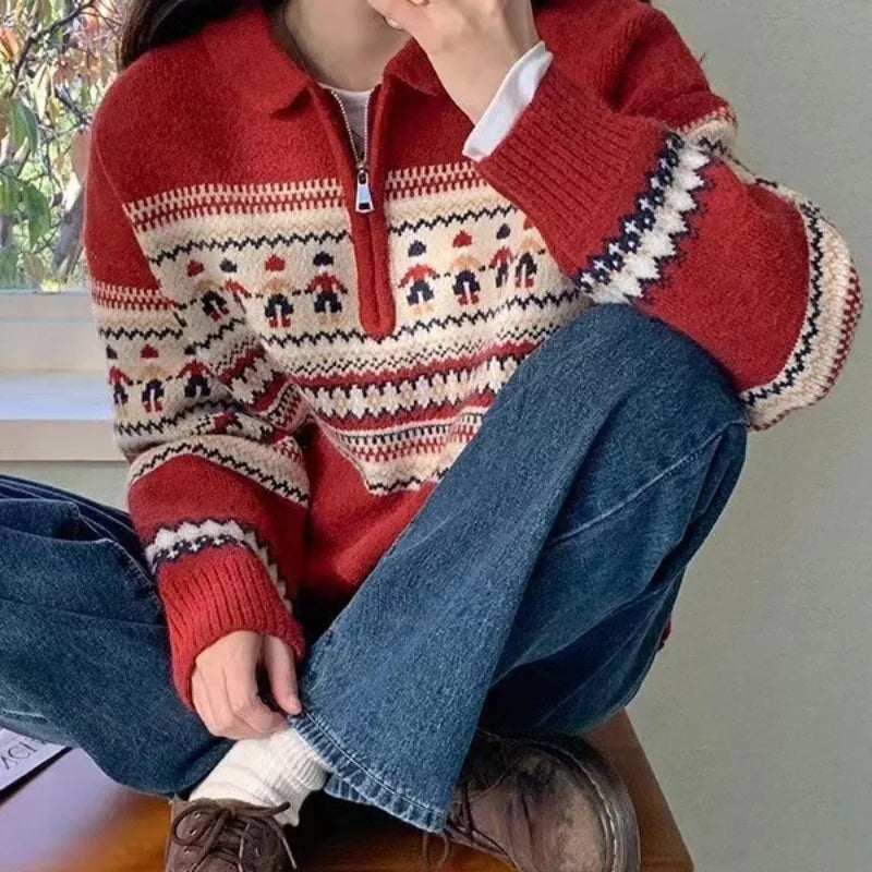 Half Zip Christmas Knit Pullover Free From Label