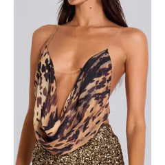 Metal Chain Cowl Neck Top