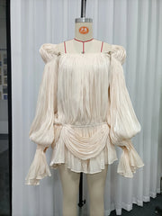 Gladiator Pleated Puff Long Sleeve Mini Dress