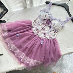 Purple Lace-Up Corset Tulle Mini Dress