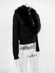 Fur Collar Knitted Cardigan