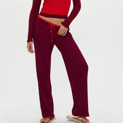 Knitted Wide Legs High Waist Straight-leg Trousers