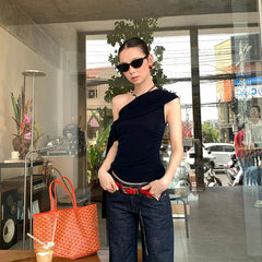Slash Neck Off Shoulder Tie Up Top