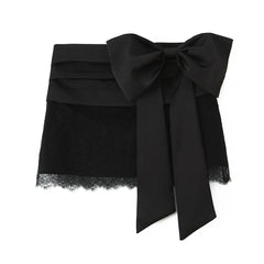 Black Lace Trim Bow Mini Skirt